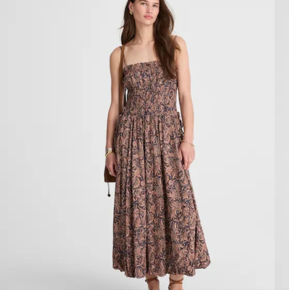 Madewell Smocked Bubble-Hem Midi Dress in Paisley NV466 NWT Size 2